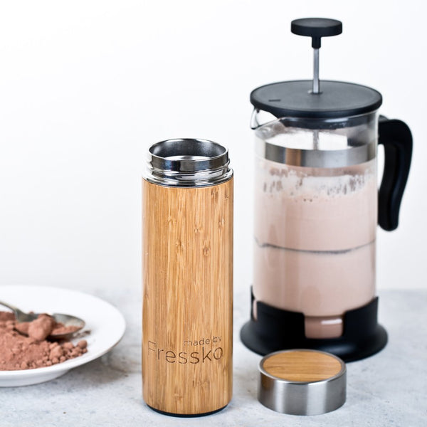 Creamy soy hot chocolate in Fressko RUSH flask 