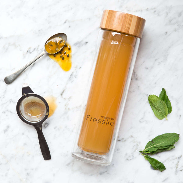 Passionfruit kombucha recipe in a fressko flask