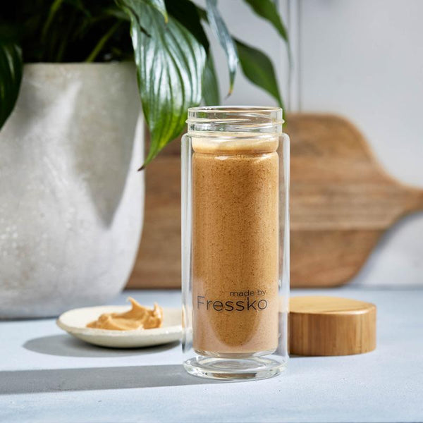 Peanut butter latte in fressko tour glass flask