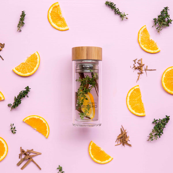 orange and thyme fruit water recipe in a fressko flask